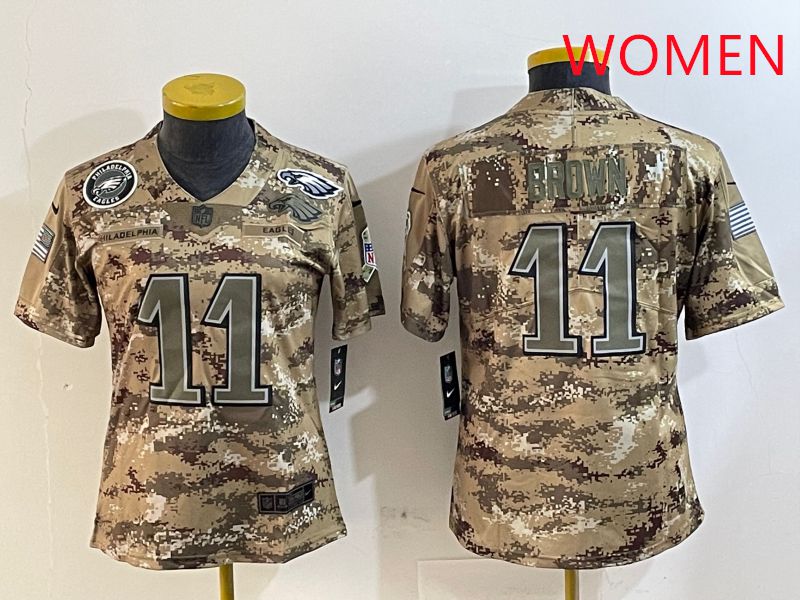 Women Philadelphia Eagles 11 Brown Camo Nike 2025 Salute to Service Limited NFL Jersey style 6
